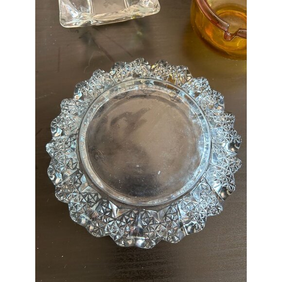 Amber Thick Clear Crystal Glass Set Of 3 Cigarette Ashtray Decorative Vintage - Picture 4 of 9